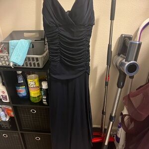 Elegant Navy Blue Ruched Gown